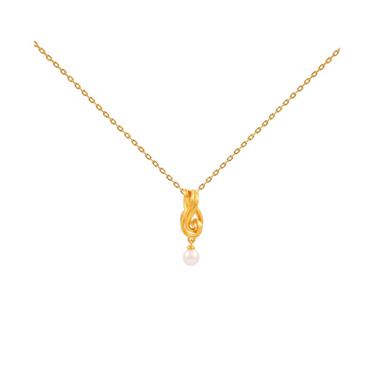 Hultquist Tiril Necklace Gold plated with elegant twisted pendant and freshwater pearl, Model S08646G-1