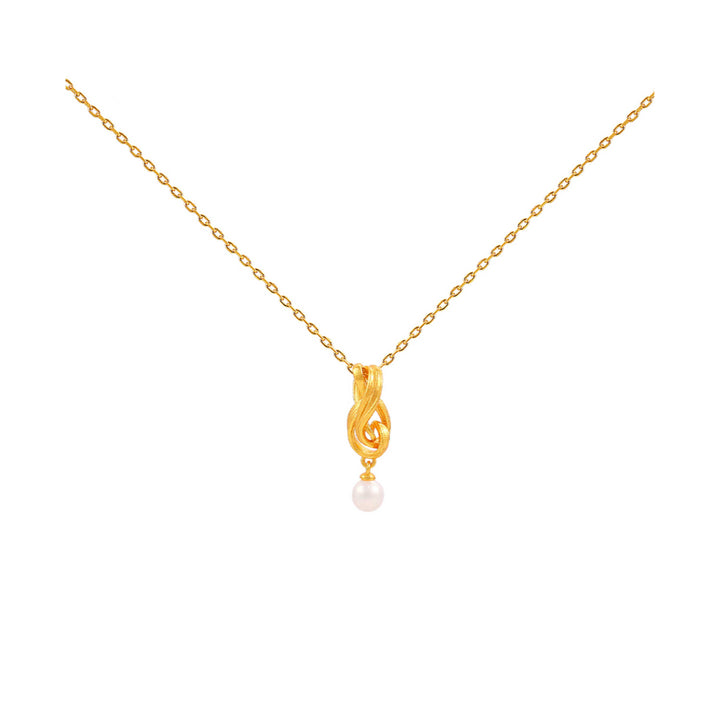 Hultquist Tiril Necklace Gold plated with elegant twisted pendant and freshwater pearl, Model S08646G-1