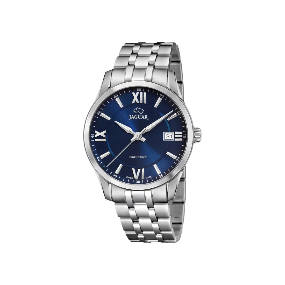 Jaguar Acamar Men's watch with blue dial, silver-colored chain and date display. Model J9642-j9642-1