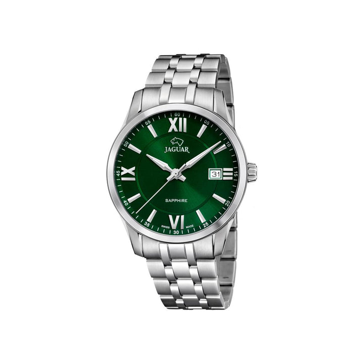 Jaguar Acamar men's watch with green dial and silver chain, classic style. Model J9643-J9643-1