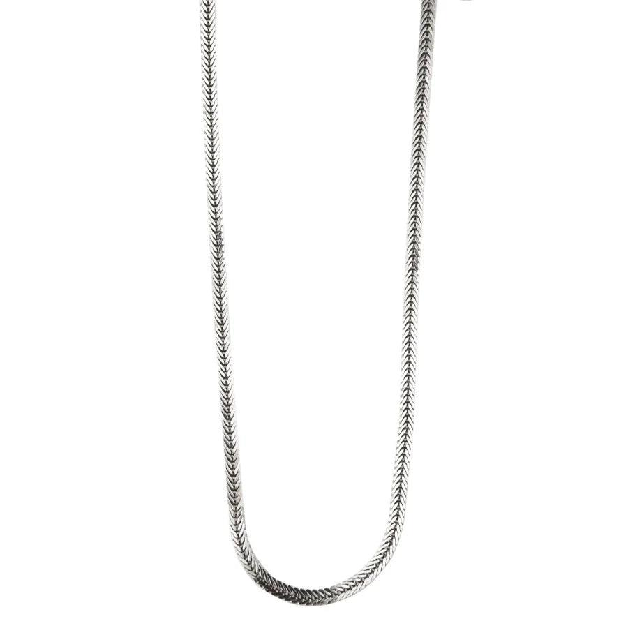 Jeberg Jewelery Leo Necklace in silver shown close up in detail, classic braided design. Model mens442-1.