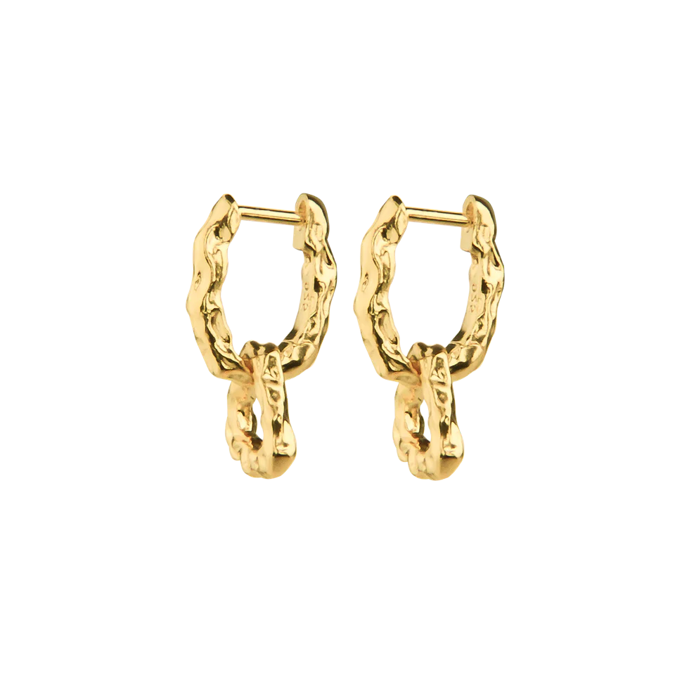 Jeberg Jewelery Pirouette Double Hoops in gold-plated silver, glossy textured surface. Model 52840-1