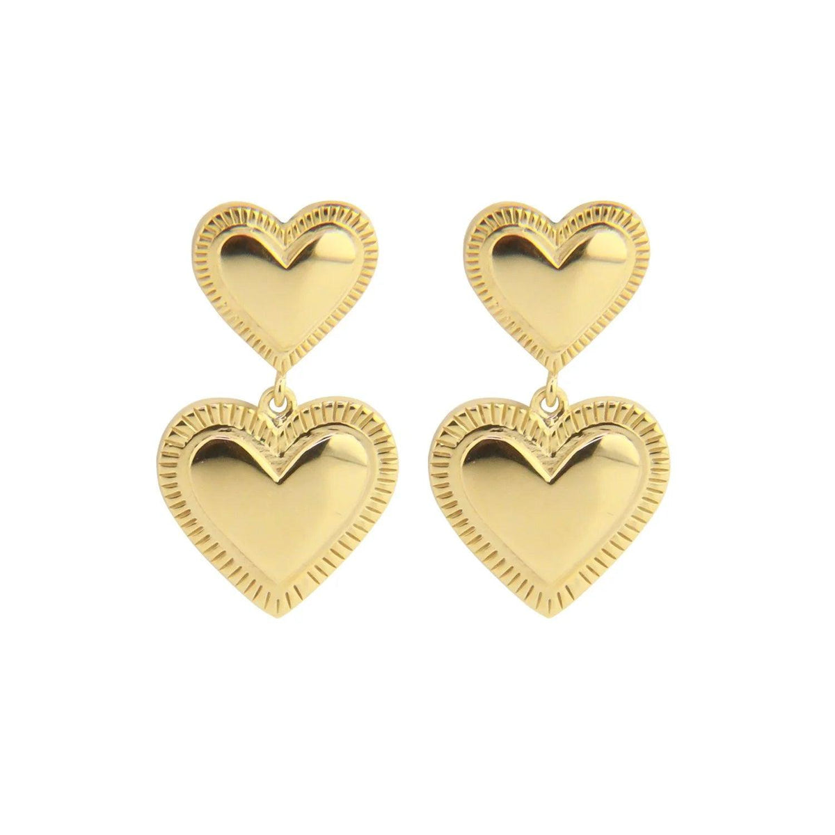 Jeberg Jewelery Rouge Noir Plain Heart gold plated earrings with double hearts in gold, Model 52905-1