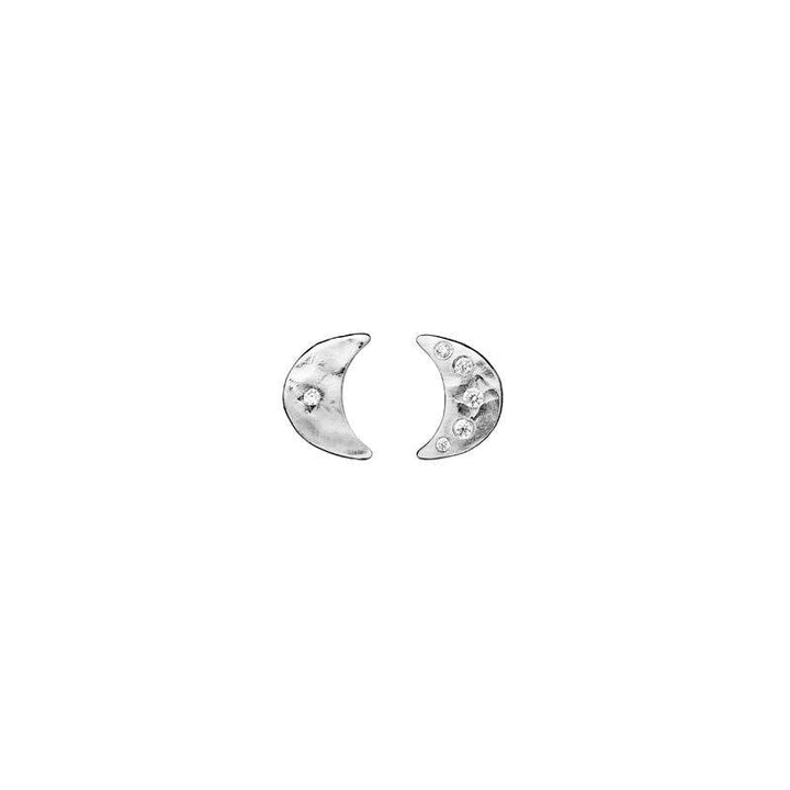 maanesten aega earrings in silver, shaped like half moons with small clear stones, Model 9857c-9857c-1