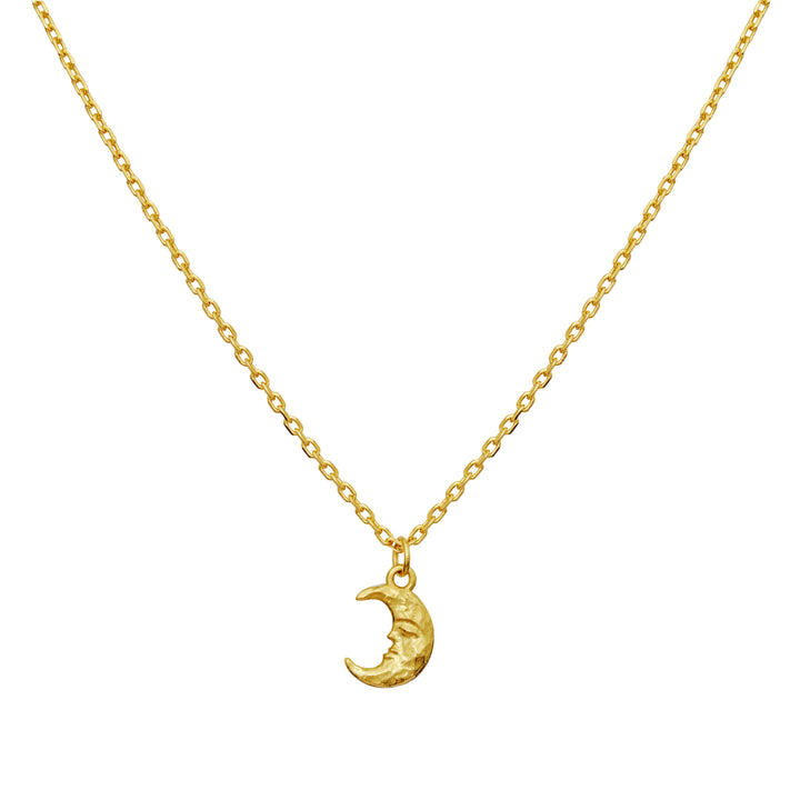 Maanesten Aila Gold Plated Necklace shows an elegant gold colored chain with moon pendant, Model 2805a-1.