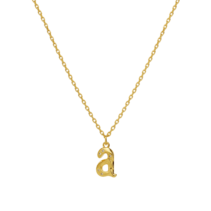 moonstone alphabet letter necklace with gold-plated letter pendant 'a', elegant chain in gold look. Model 2744a-001-1
