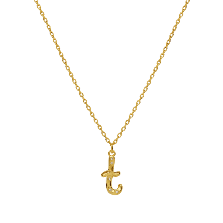 maanesten-alphabet-letter-halskaede-forgyldt-bogstavs-vedhaeng-a-z viser en forgyldt halskæde med et fint bogstavsvedhæng, Model 2744a-019-19