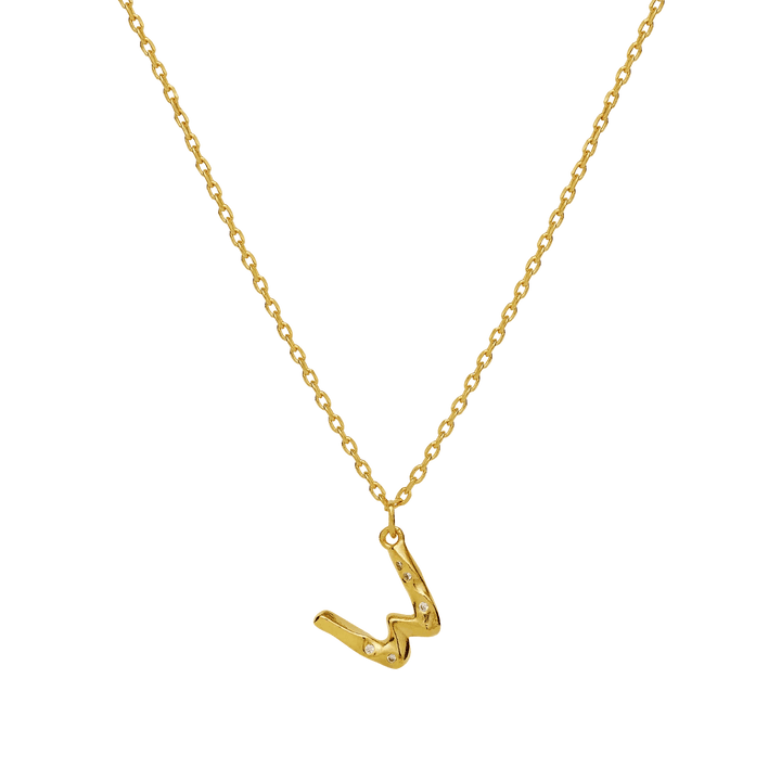 maanesten-alphabet-letter-halskaede-forgyldt-bogstavs-vedhaeng-a-z, forgyldt halskæde med W vedhæng og små sten. Model 2744a-022-22.