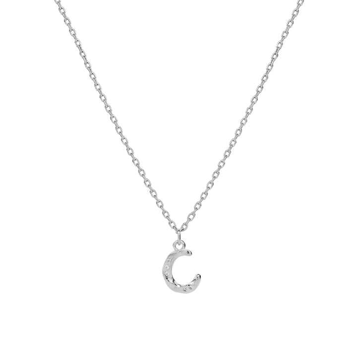 maanesten-alphabet letter halskæde sølv med C-bogstavsvedhæng på enkel kæde, Model 2744c-003
