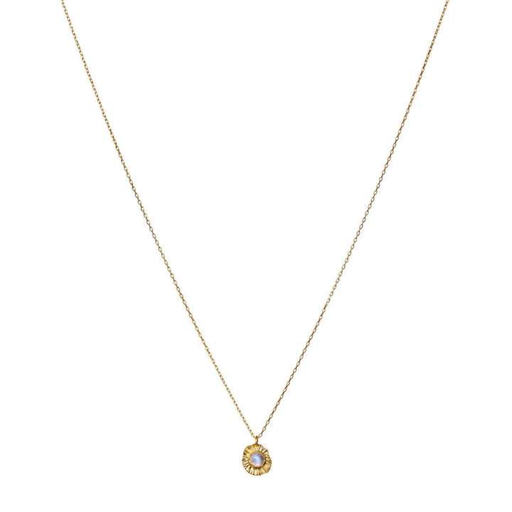 Maanesten Astra necklace 18 kt gold-plated with round pendant and white stone, Model 2652a-2652a-1.