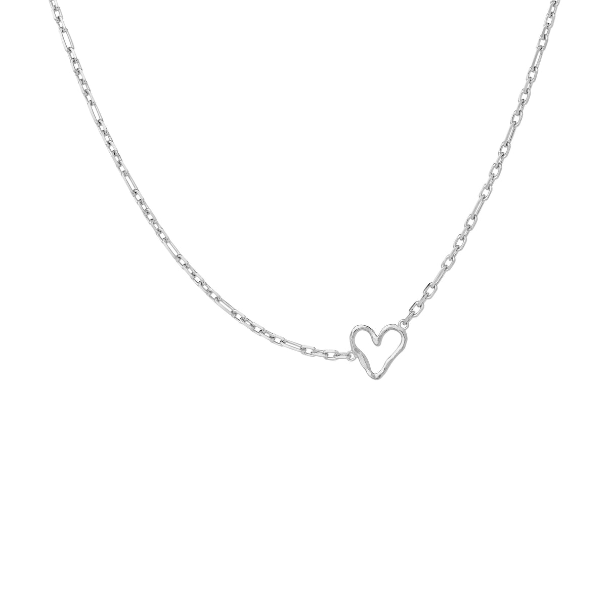 Maanesten Ayiya silver necklace with heart pendant shown against white background, Model 2737c-1