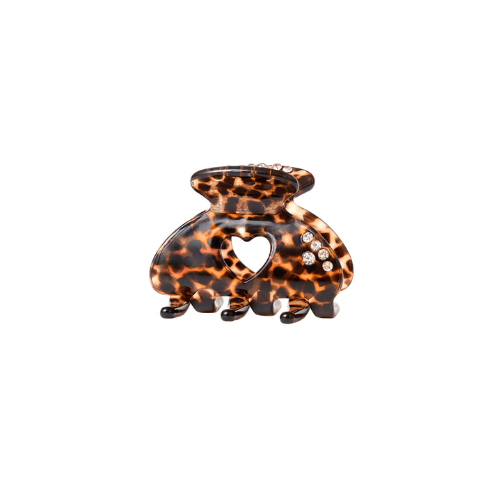 Maanesten Cerys Leopard hair clip with heart-shaped cutout and small clear stones. Model 2026-4205-1
