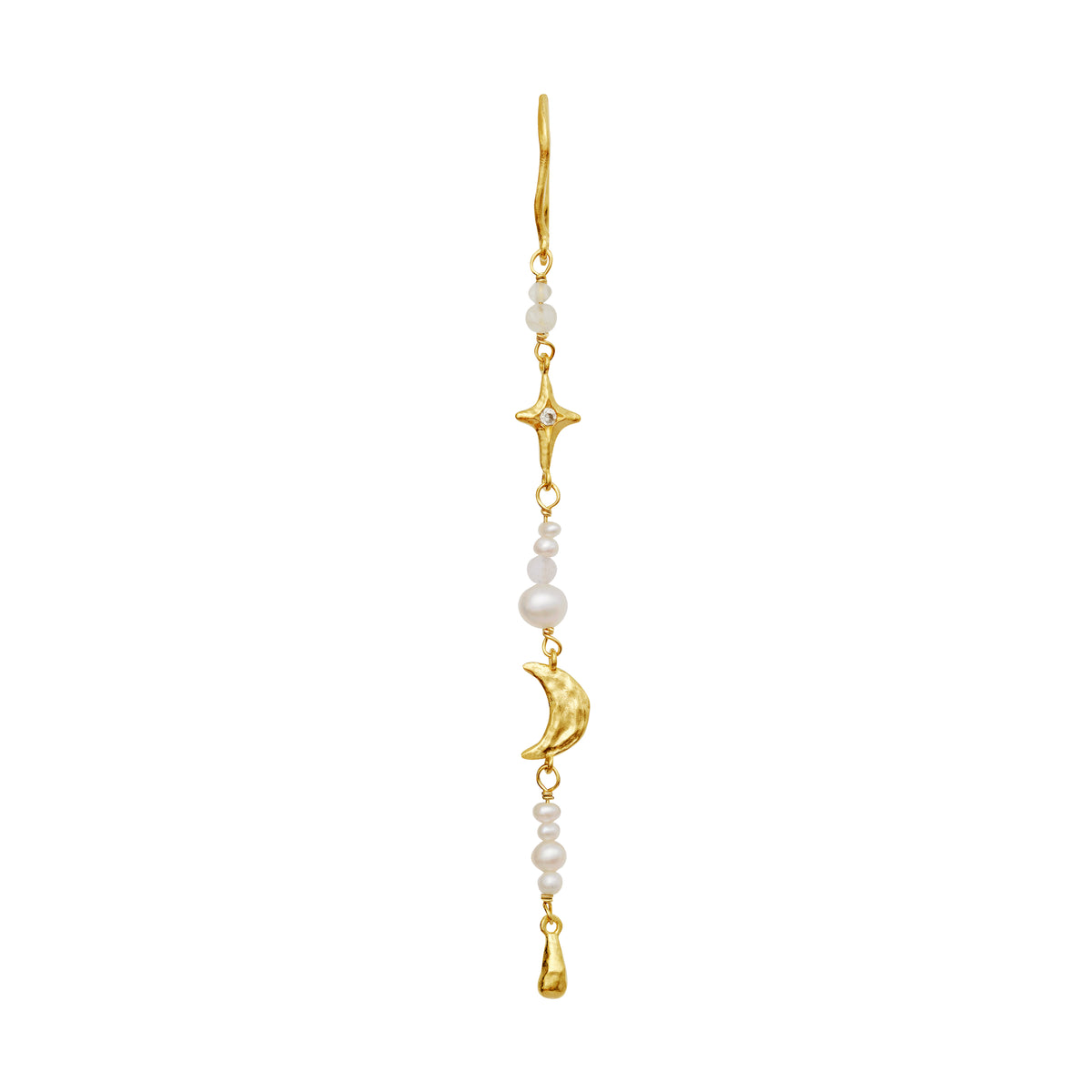 Maanesten Cio Cio gold-plated single earring with pearls, star and moon pendant, Model 10028a-1