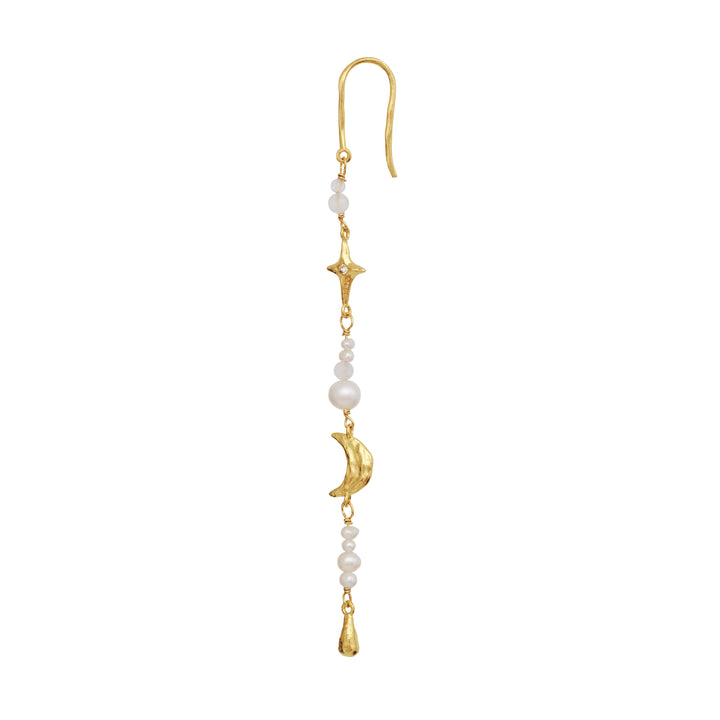 Maanesten Cio Cio Gold-plated Single Earring with pearls and moon pendant in gold, Model 10028a-2.
