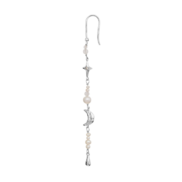 Maanesten Cio Cio silver single earring with star, pearls and moon pendant, Model 10028c-2.