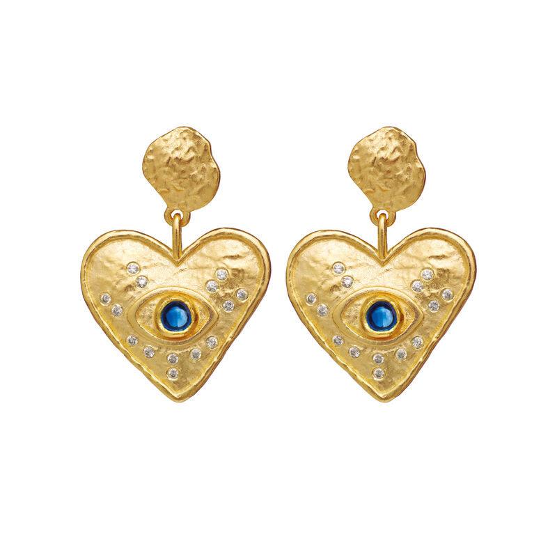 Maanesten Constantine earrings in gold-plated silver with heart shape and blue stones, Model 9850a-9850a-1