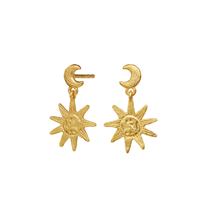 Maanesten Cyra Earrings with sun and moon, gold-plated in a brushed look, model 10005a-2.