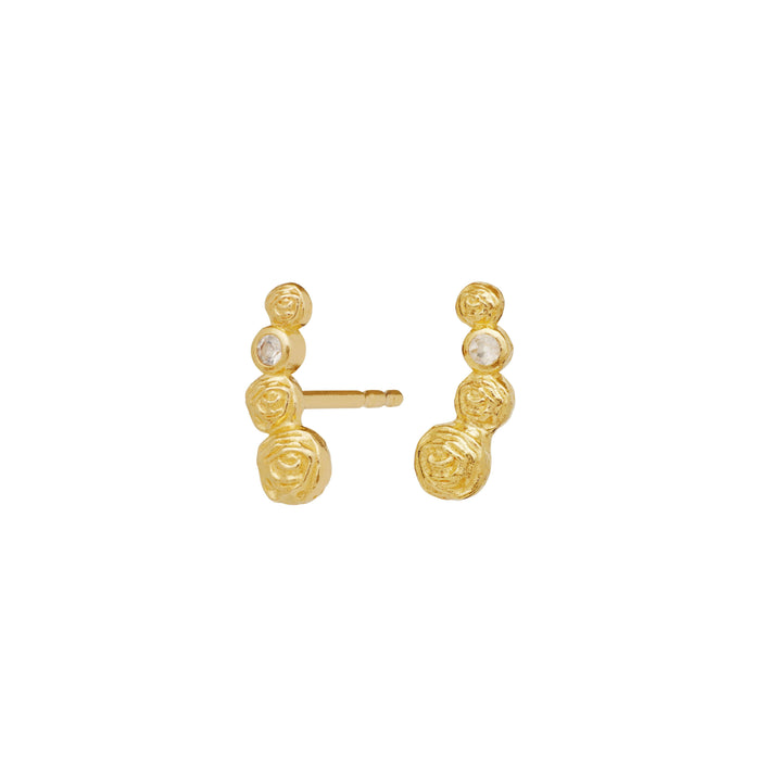 maanesten diantha gold-plated earrings with organic shapes and clear stones in a gold look, Model 9983a-1.