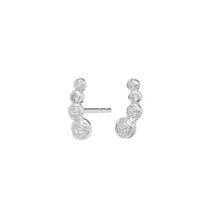 Diantha silver earrings with shiny, organic structure and small clear stones, Model 9983c-1.