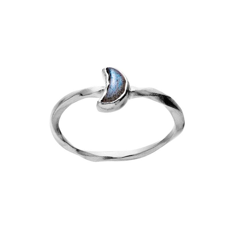 Moonstone Doris Ring in silver with an organic shape and blue stones on a white background. Model 4810c-4810c-001