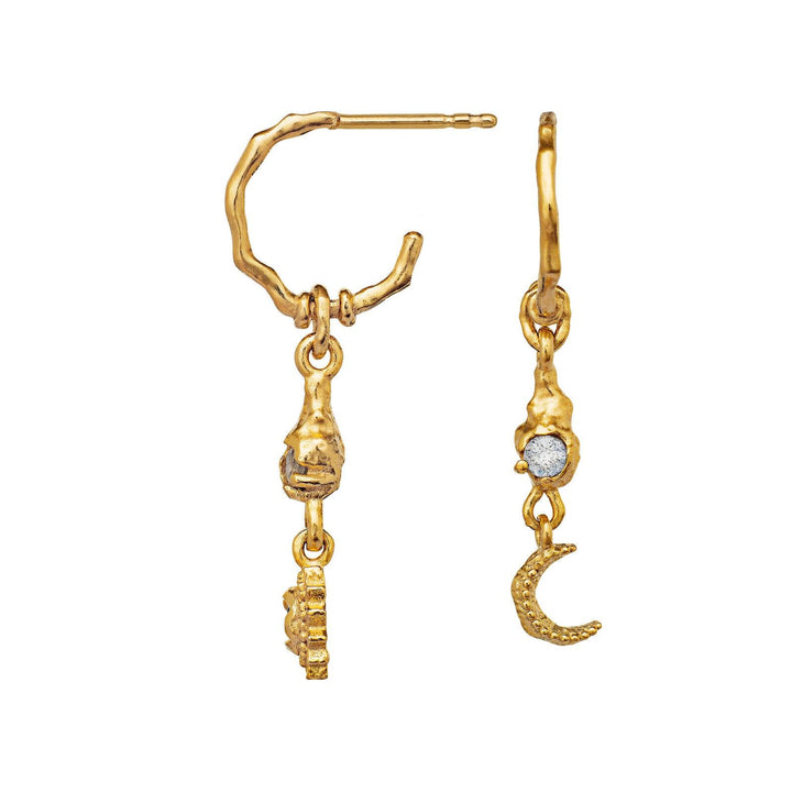 Moonstone Ember earrings 18 kt. gold-plated, organic form with pendant and stone, Model 9731a-9731a-2.