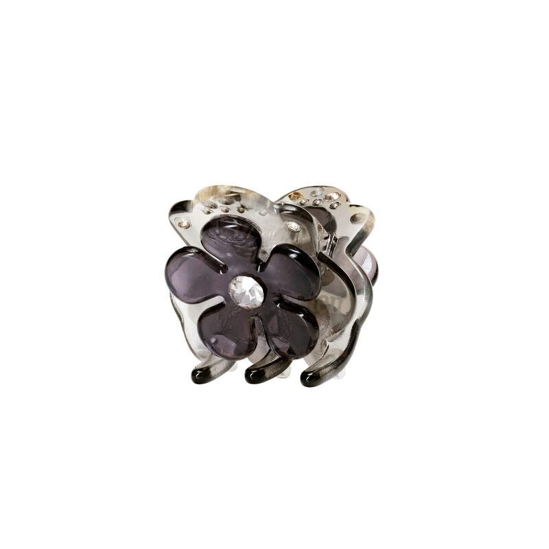 maanesten-kalina-fog-hairclaw shows a decorative hair clip with purple flower and clear stone in front. Model 3834