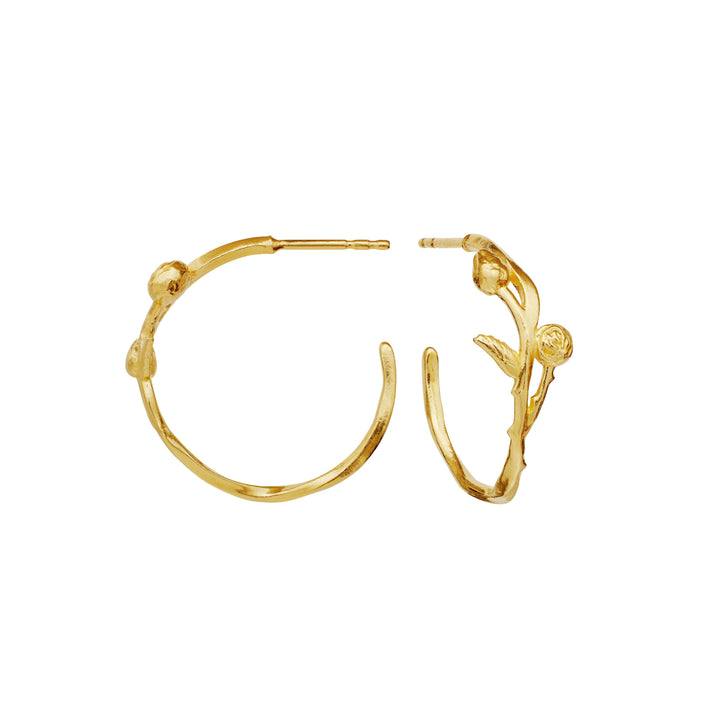 Maanesten Kalyna gold-plated earrings with rose in organic floral motif on white background. Model 9993a-2.
