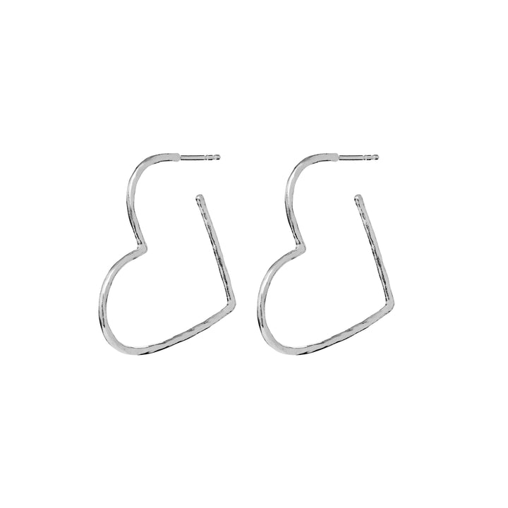 maanesten laia grande silver heart earrings, cover image with shiny, organic shape, Model 10042c