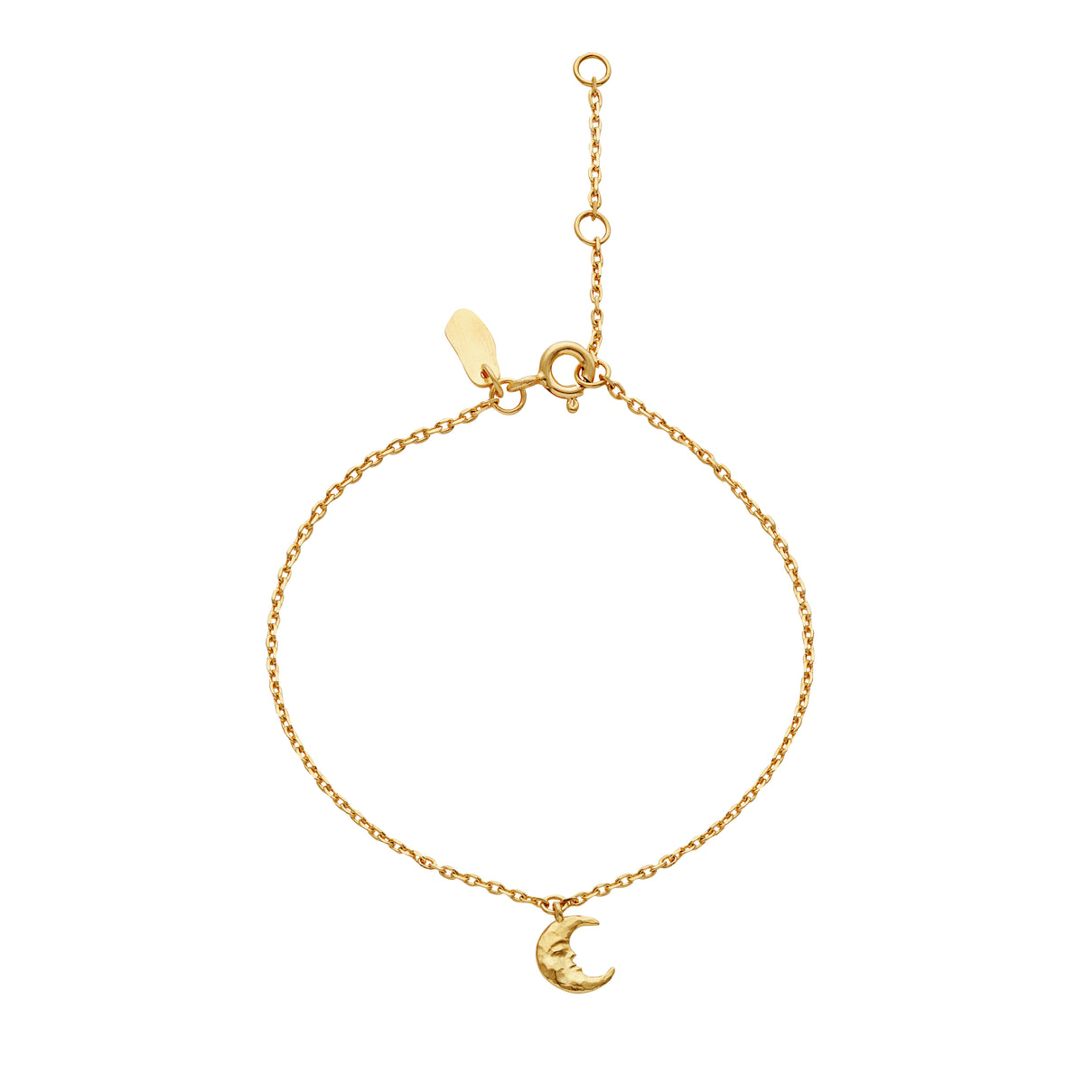 Maanesten Laura gold-plated bracelet with moon pendant on thin chain, shown on white background. Model 8689a-1.