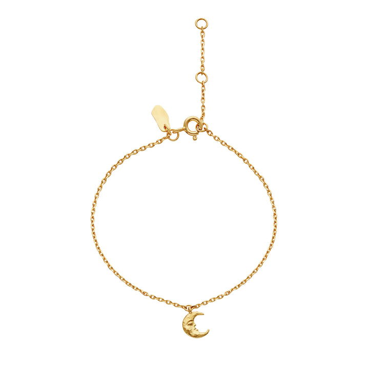 Maanesten Laura gold-plated bracelet with moon pendant on thin chain, shown on white background. Model 8689a-1.