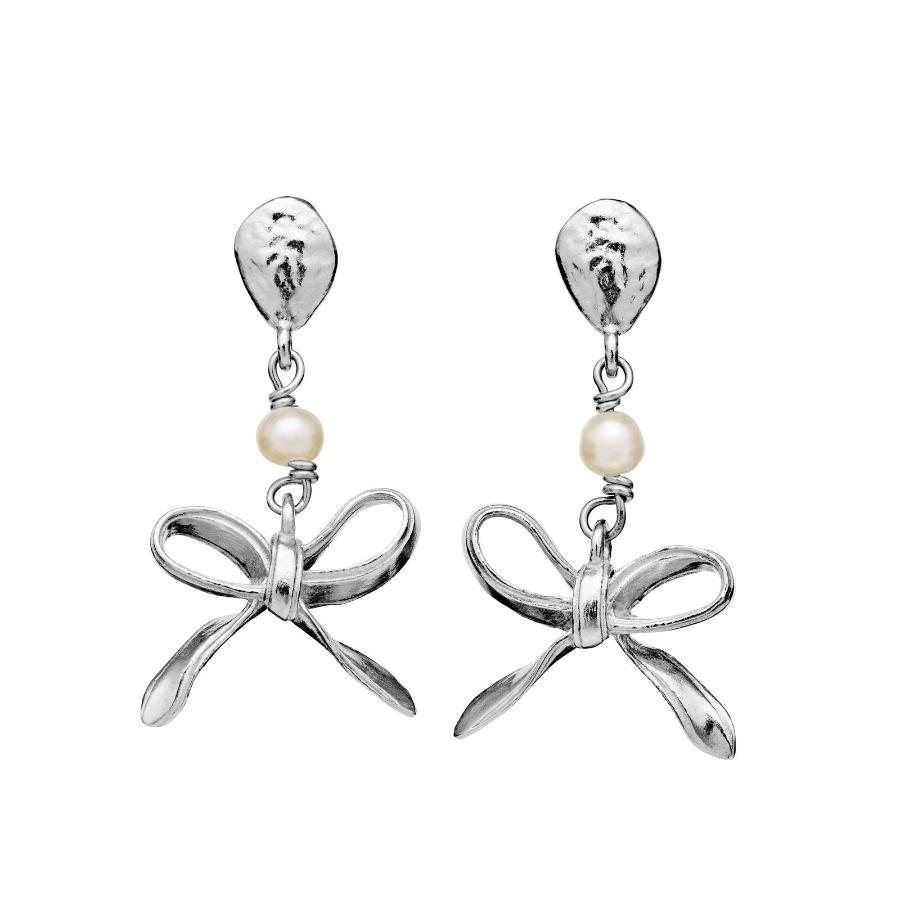 Maanesten Lauren silver bow earring with pearl, elegant bow-shaped detail, Model 9935c-1