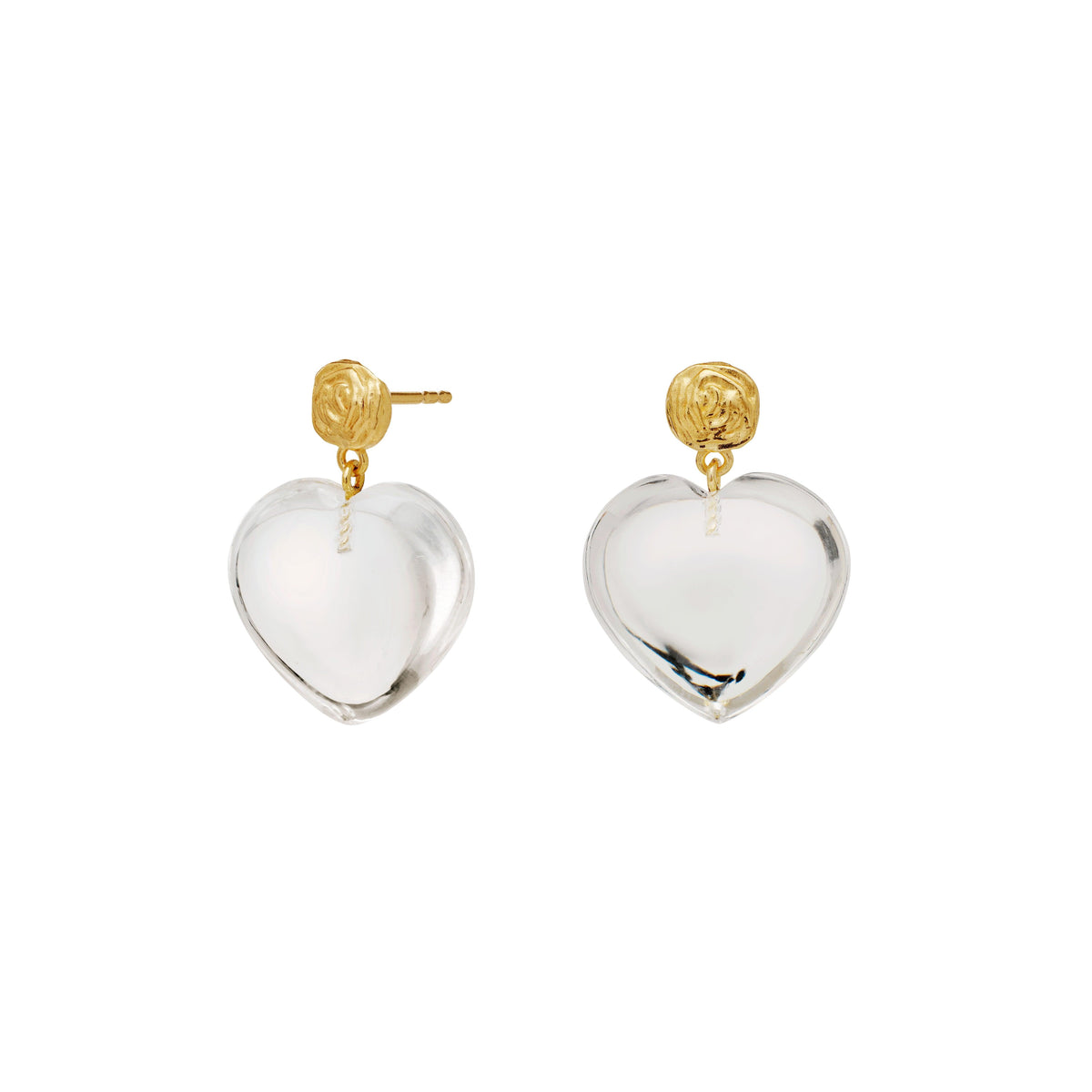 maanesten lemona grande gold-plated heart earrings with clear heart pendants and golden ear studs, Model 9976a-1