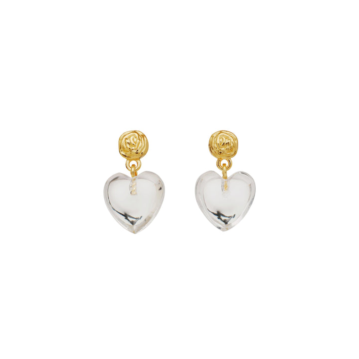 maanesten lemona petite gold-plated heart earrings with clear heart pendants, model 9975a-2