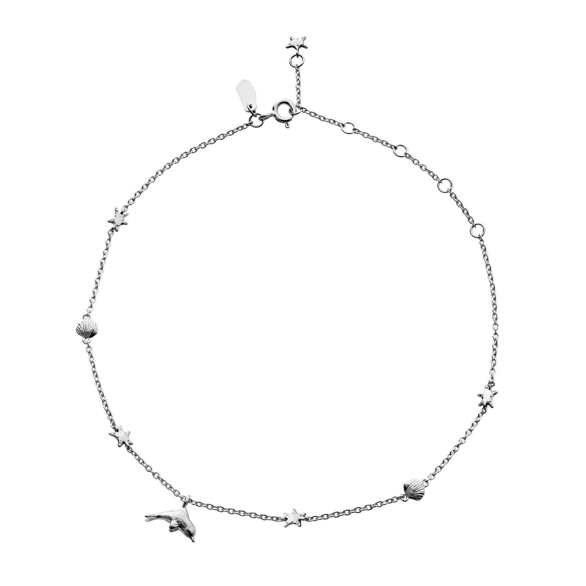 moonstone lilo ankle chain silver with fine sea motifs and small pendants, model 8627c-1