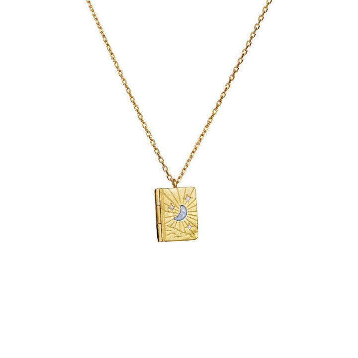 Maanesten Little Big Dreams gold-plated necklace with book pendant decorated with moon and stars, Model 2702a-1