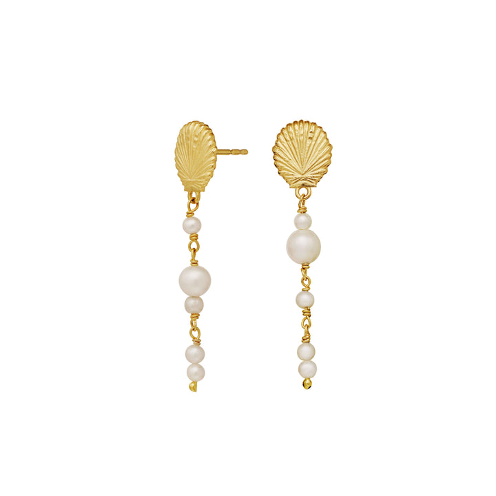 Marylyn Gold Plated Freshwater Pearl Earrings, Shell Gold Plated Detail, Model 9998a-1