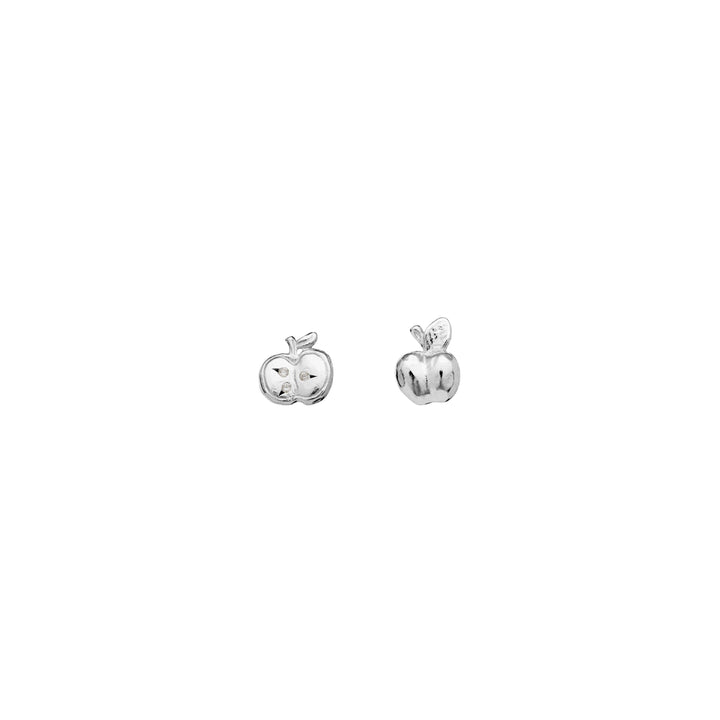 Maanesten Melora silver apple studs, two small apple-shaped studs in shiny silver. Model 9979c-2.