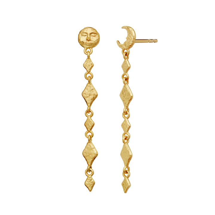 Moonstone Minola gold-plated earrings with sun and moon motif, elegant and textured. Model 10034a-1