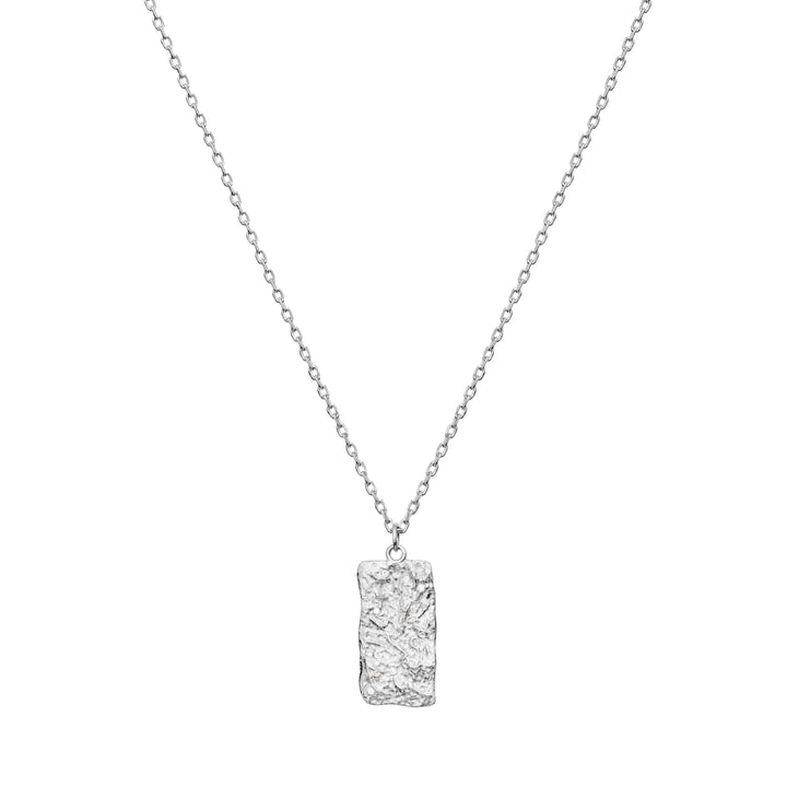 Maanesten Notabene silver necklace with raw, rectangular pendant on a simple chain. Model 2802c-1.