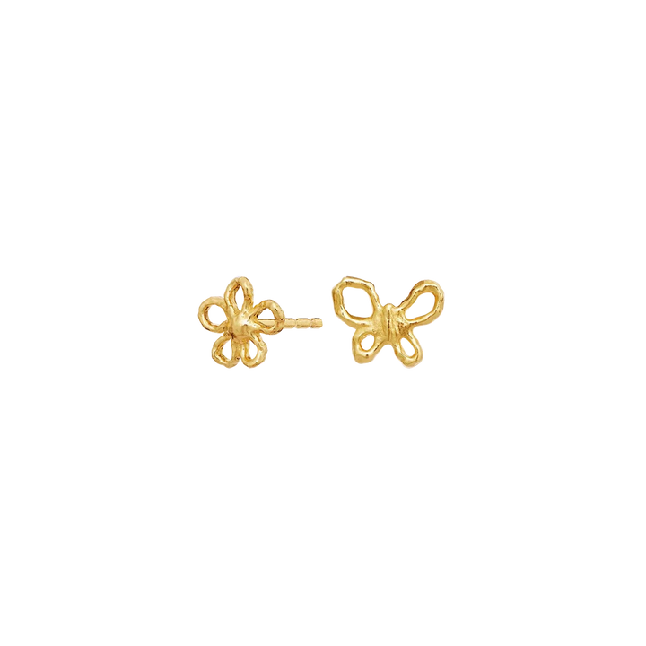 maanesten paula gold-plated earrings in a butterfly and flower motif, gold-coloured detail. Model 10108a