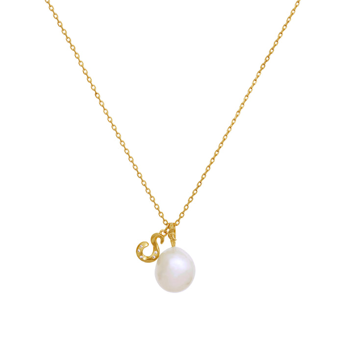 maanesten-pearl-water-spirit-pendant-vedhaeng-solv, elegant necklace with gold-plated chain and white pearl, Model 2828a-2