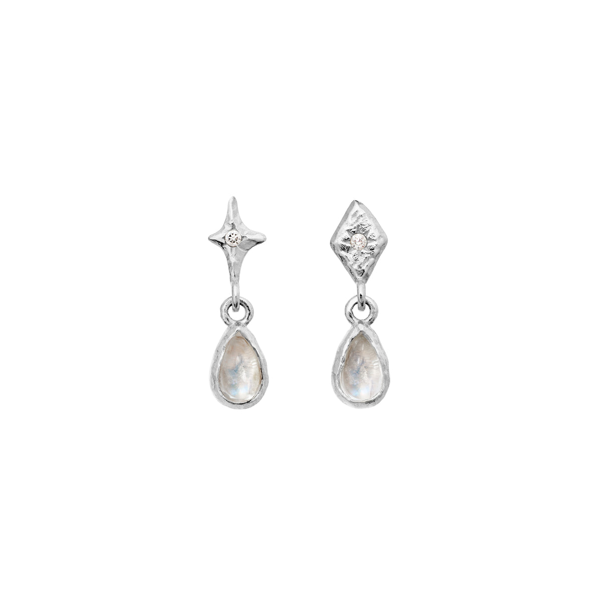 Maanesten Poco silver earrings with drop-shaped stones, different top detail, Model 10043c.