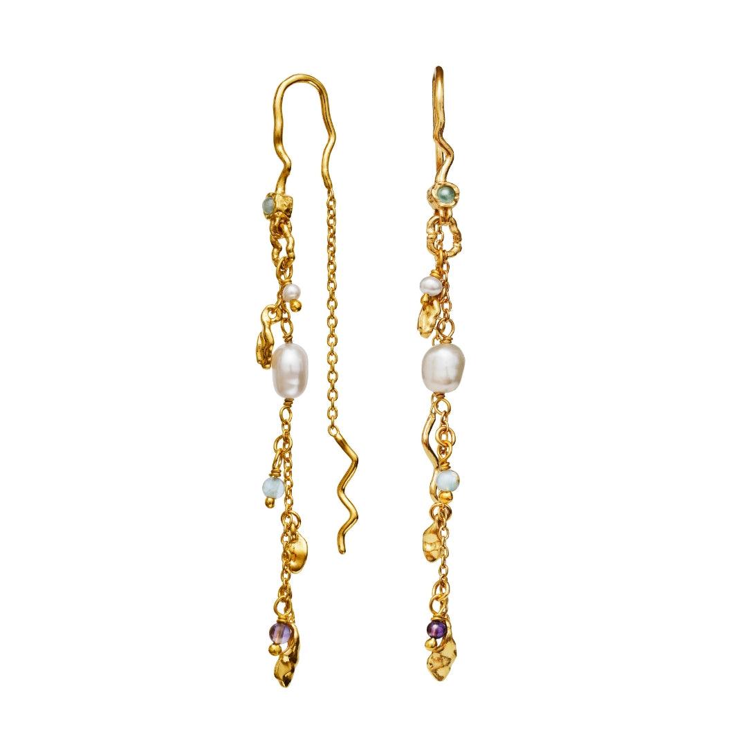 maanesten poppy earrings gold-plated with freshwater pearls and colored stones, organic design. Model 9672a-9672a-1