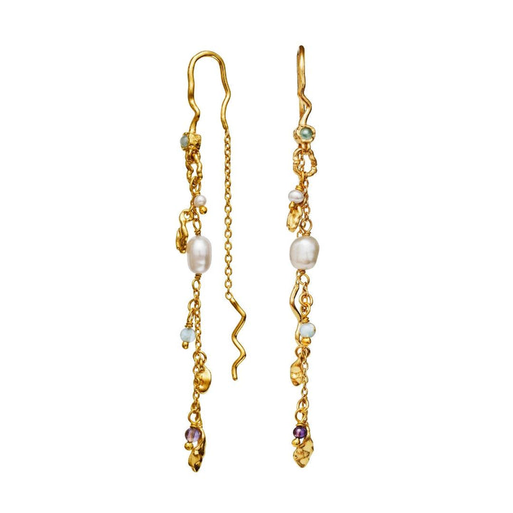 maanesten poppy earrings gold-plated with freshwater pearls and colored stones, organic design. Model 9672a-9672a-1