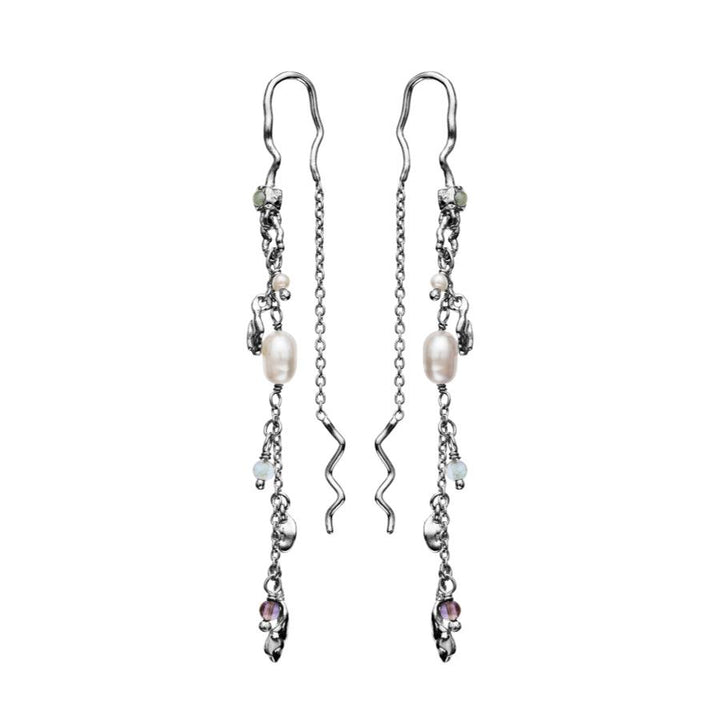 Maanesten Poppy Earrings in silver with colored stones and pearls, elegant and detailed design. Model 9672c-9672c-1.