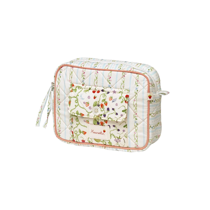 Maanesten Reva Bag Summer Stripes Blue with light blue stripes and quilted, embroidered floral pattern. Model 4131-2