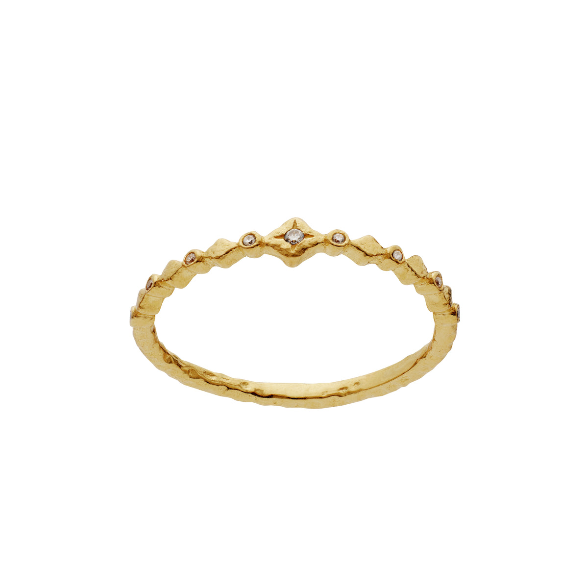 The Maanesten Ria Gilded Ring shows an elegant gold ring with a wavy edge and small clear stones, Model 4873a-001.
