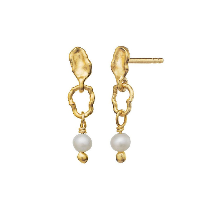 moonstone-seraphine-earrings-18-kt gold-plated with organic shapes and hanging white pearls, Model 9728a-9728a-2