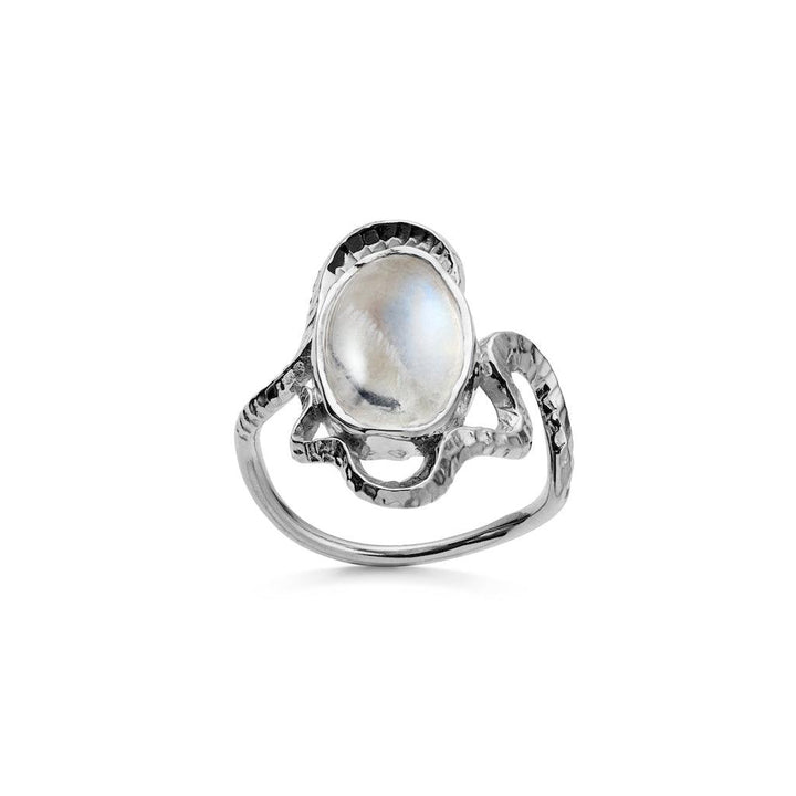 Moonstone Siren Silver Ring with organic shape and oval white stone, model 4731c-4731c-001.
