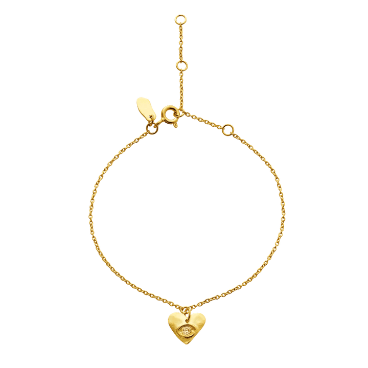 maanesten stacia bracelet shows an elegant bracelet in gold-plated metal with heart pendant and adjustable chain. Model 8625a-8625a-1